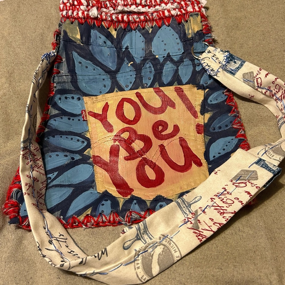 Handcrafted Blue and Red Crossbody Bag